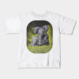 2 Baby Elelphants in the grass Kids T-Shirt